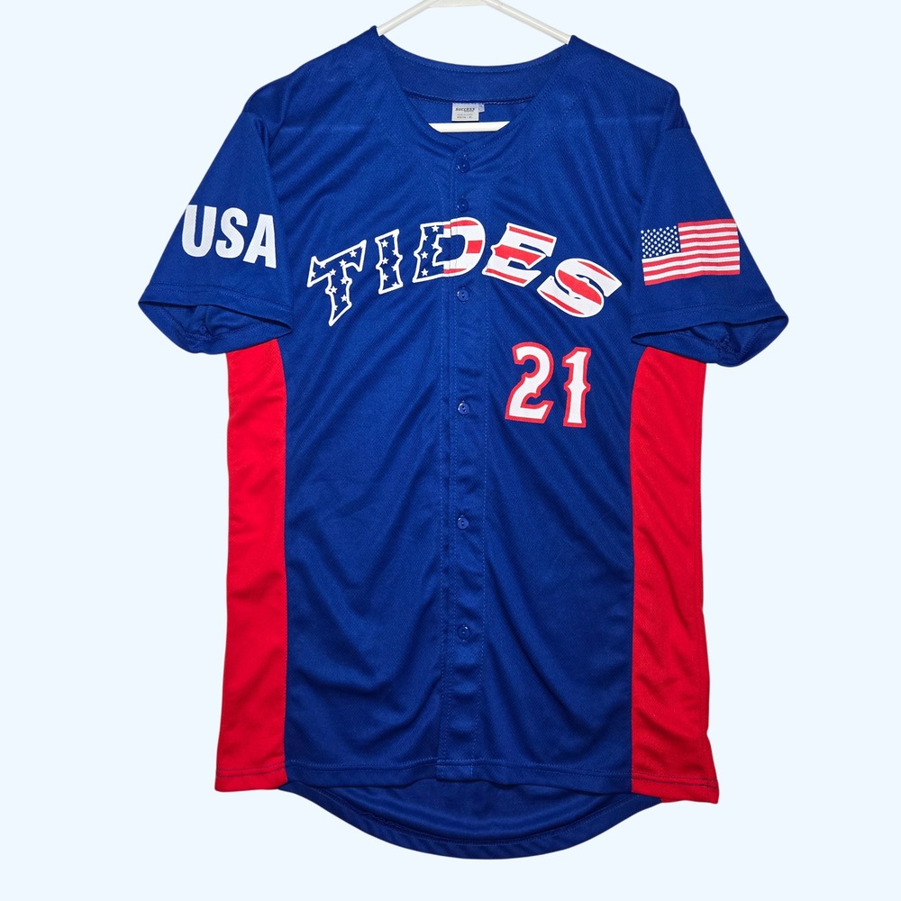 Norfolk Tides SGA Baseball Jersey Blue Red USA 2021 Youth XL Success Brands